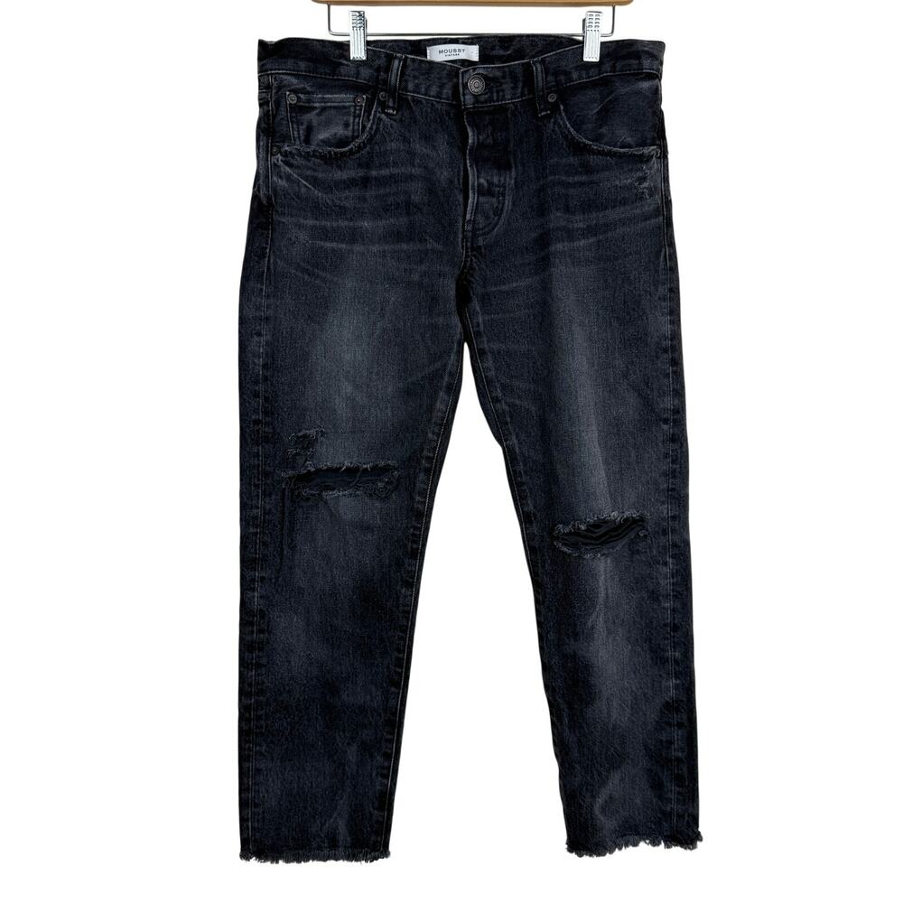 Moussy Vintage 100% Cotton Distressed Black Cropped Jeans Raw Hem Japan Size 31